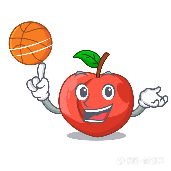 卡通片上有叶子的篮球油桃
