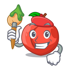 画家油桃与叶子隔绝在卡通照片