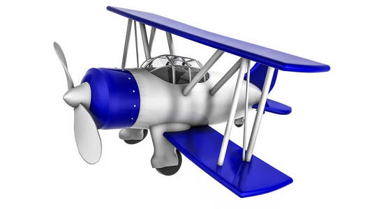 白色背景上的玩具飞机。 塑料双平面。 3D渲染