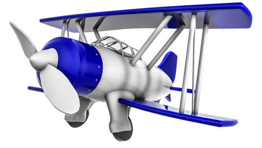 白色背景上的玩具飞机。 塑料双平面。 3D渲染