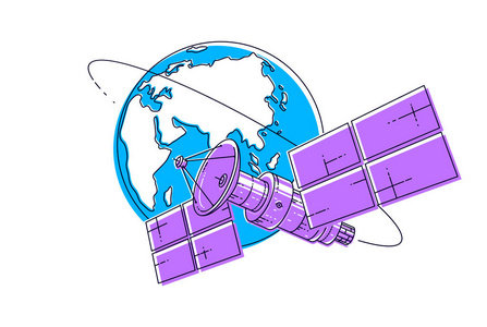 卫星板通信卫星飞行轨道空间飞行围绕地球航天器空间站与太阳能电池板