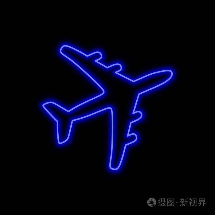 飞机霓虹灯标志黑色背景上明亮的发光符号霓虹灯风格图标