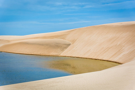 在独特的Lencois Maranhenes国家公园巴西的蓝色自然游泳池。