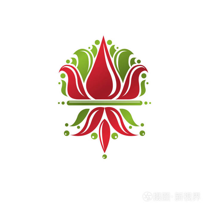 老式纹章矢量标志型使用百合花皇家符号与美丽的花朵.