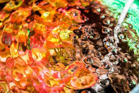 水族馆里的水生植物气泡透明，背景颜色鲜艳