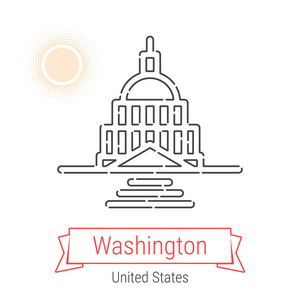 华盛顿地标标志印刷标签符号. 美国国会大厦复象形图. 世界城市收 ..