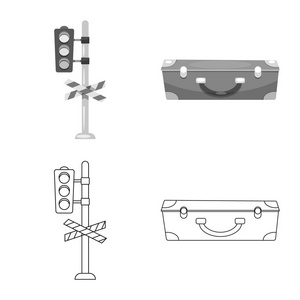 列车和车站标志的孤立对象。火车票股票矢量图集