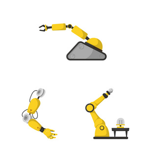 机器人和工厂符号的孤立对象。网络机器人与空间股票符号集
