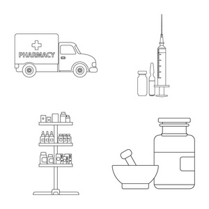 药学与医院标志的载体设计。一套药房和业务向量图标的股票