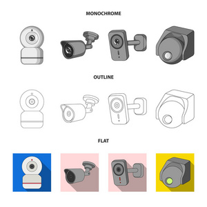 对闭路电视和相机符号的矢量图解。闭路电视及系统矢量图标收藏