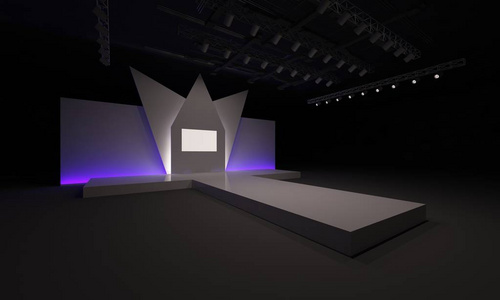 3D舞台活动，LED电视灯光，夜间舞台内部渲染