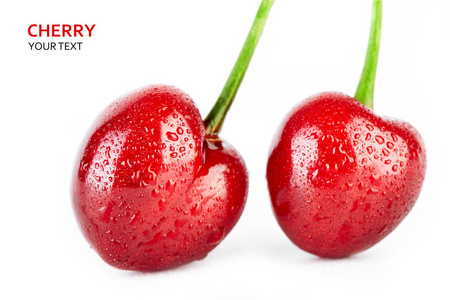 白色背景上分离的红色樱桃。 樱桃。 健康的食物概念。
