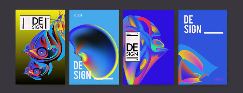 彩色抽象液体和液体海报和封面设计。 最小几何图案梯度背景。