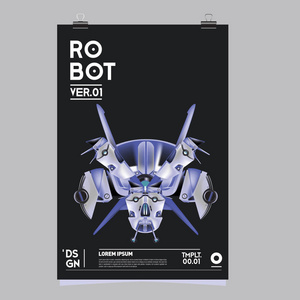 矢量逼真机器人插图。 机器人和玩具设计节海报模板。