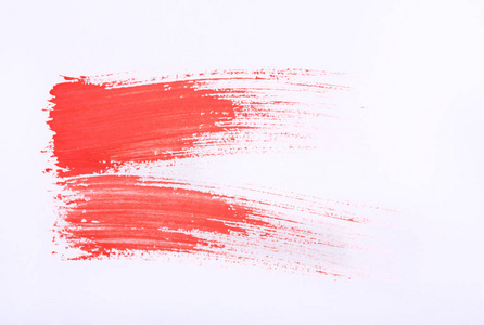 红色标记油漆纹理隔离在白色背景上。 红色油漆笔画。 彩色水彩颜料的图案纹理。 古瓦奇。 抽象。