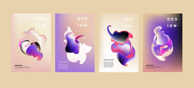 彩色抽象液体和液体海报和封面设计。 最小几何图案梯度