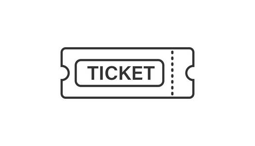 电影票图标的平面风格。 承认一个优惠券入口矢量插图在白色隔离背景。 机票业务概念。