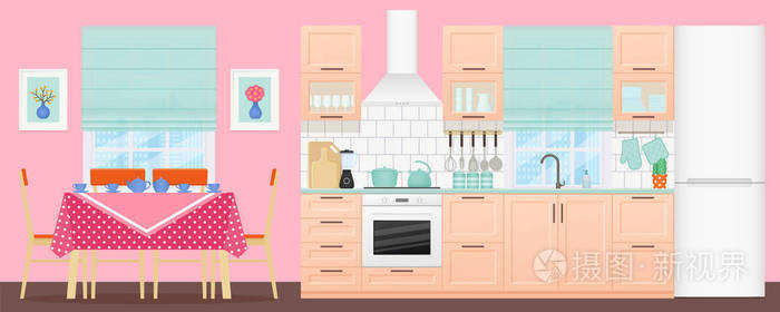 烹饪动画横幅. 卡通插图.