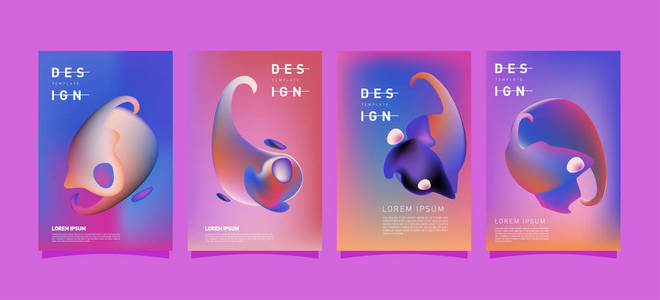 彩色抽象液体和液体海报和封面设计。 最小几何图案梯度