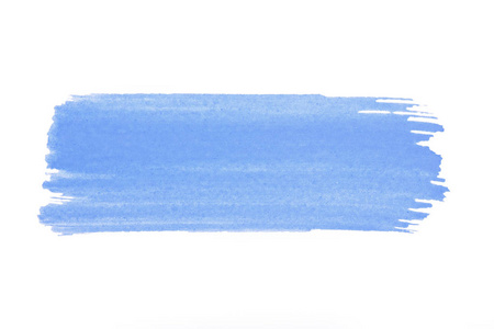 蓝色标记油漆纹理隔离在白色背景上。 蓝色油漆笔划。 彩色水彩颜料的图案纹理。 古瓦奇。 抽象。