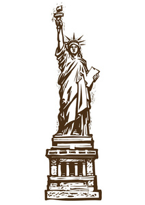 自由女神像.雕刻风格.素描手绘矢量照片