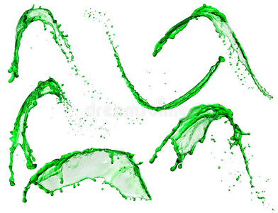 绿色液体飞溅隔离在白色背景上