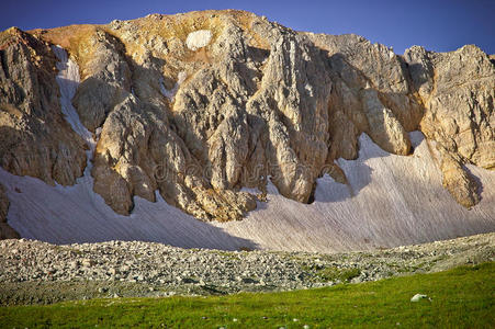 落基山冰川雪景美丽夏季高加索