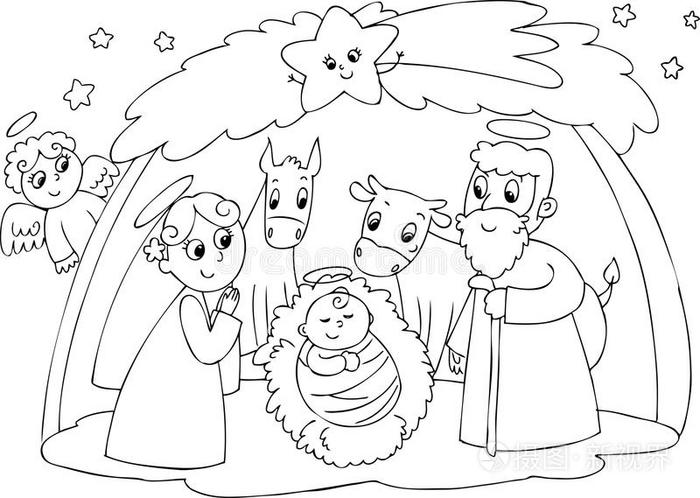 耶稣降生:玛丽·约瑟夫和耶稣插画-正版商用图片12mw8l-摄图新视界