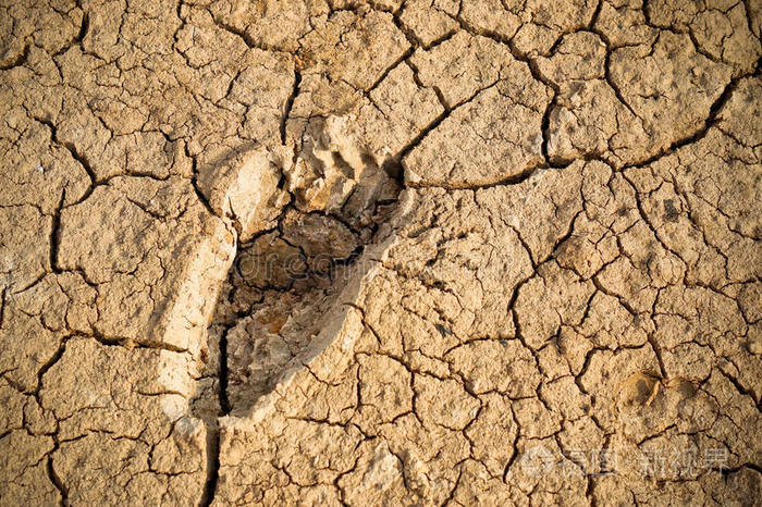 在裂开的地球上的脚印