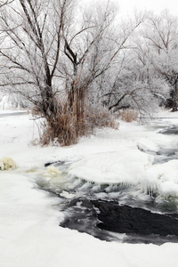 乌克兰顿涅茨克地区克林卡河冬季风景区