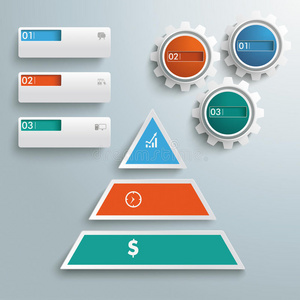 彩色金字塔3件齿轮横幅信息皮亚德