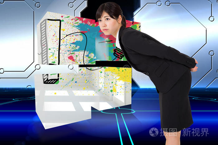 严肃女商人弯腰的合成图