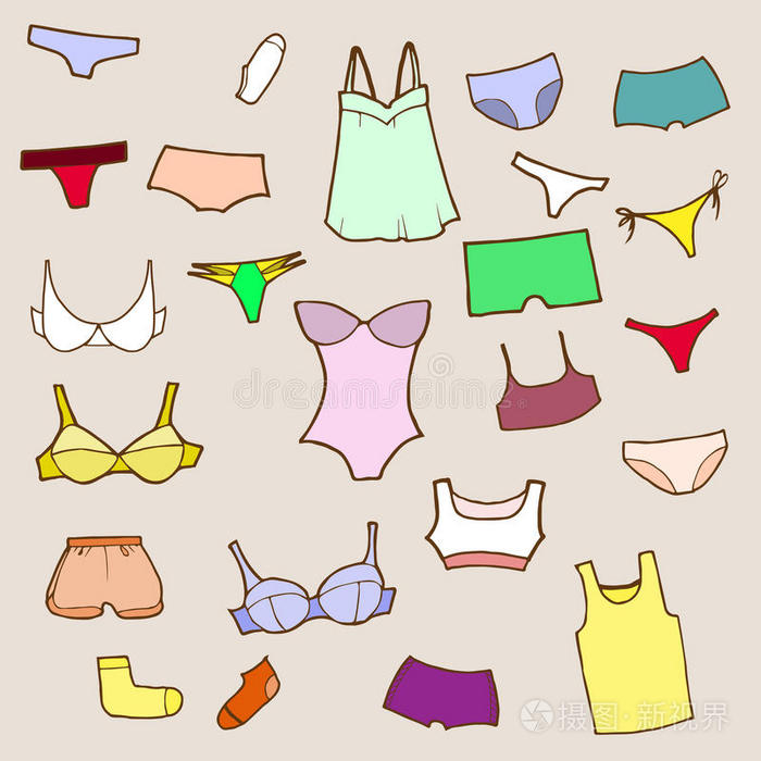 带内裤和内衣的矢量手绘套装