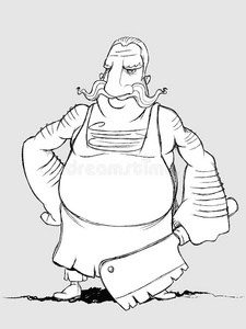 手绘刀画素材手里拿着斧头的屠夫.手绘照片