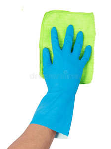 带手套的手用清洁拖把擦干净图片