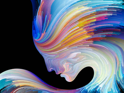 以人的轮廓和色彩斑斓的线条构成的图案为隐喻,设计创意,设计内部