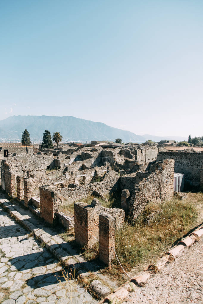 摧毁了庞贝古遗址. 意大利维苏威火山的历史遗迹.
