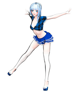 漫画插画感性时尚艺术诱惑坦诚姿态3d性感动画娃娃日本动画女学生大蓝