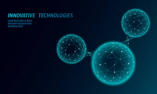 低聚水分子结构3d 渲染概念。多边形科学研究生态技术艺术。未来的现代抽象背景。H2o 公式颗粒细胞网格矢量图解法