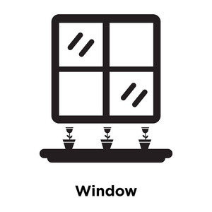 窗口图标矢量隔离在白色背景标志概念，窗口标志在透明背景填充黑色符号