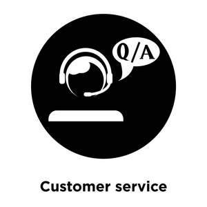 客户服务图标矢量隔离在白色背景上概念上，客户服务标志在透明背景上填充黑色符号