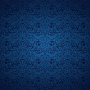 蓝色复古背景皇家与经典巴洛克模式洛可可与暗边背景(卡邀请横幅).