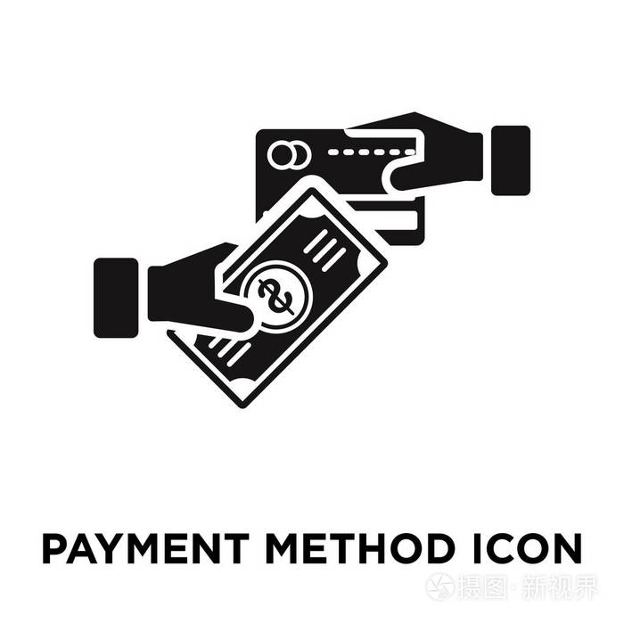 支付方式图标矢量隔离在白色背景标志概念支付方式标志上透明背景填充黑色符号