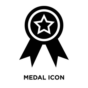 奖牌图标矢量隔离在白色背景标志概念上，奖牌标志在透明背景上填充黑色符号