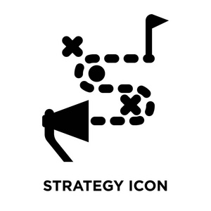 策略图标矢量隔离在白色背景标志概念上，策略标志在透明背景上填充黑色符号