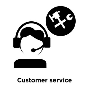 客户服务图标矢量隔离在白色背景标志概念上，客户服务标志在透明背景上填充黑色符号