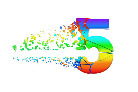 破碎的彩虹字母数字5.粉碎彩虹字体.3d 渲染在白色背景下被隔离照片