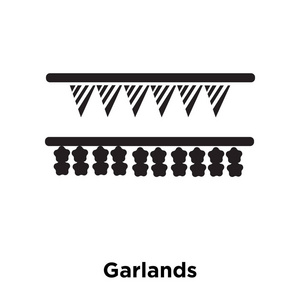 在白色背景上隔离的Garlands图标矢量，透明背景上的Garlands标志的标志概念，填充黑色符号