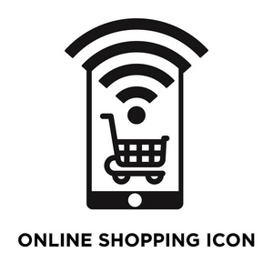 网上购物图标矢量隔离在白色背景，标志概念网上购物标志在透明背景，填充黑色符号