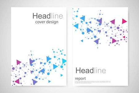 科学的宣传册设计模板。矢量海报布局 分子结构与连接的线和点。科学模式原子 Dna 与杂志 传单 封面 海报设计元素